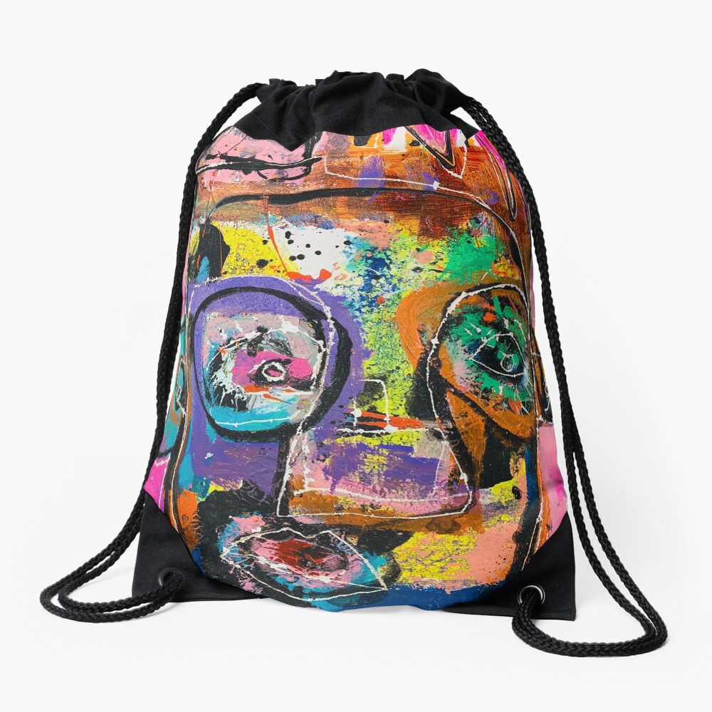 Neoexpressionism, art brut, spontaneous art, black and Colors, free figuration Drawstring Bag