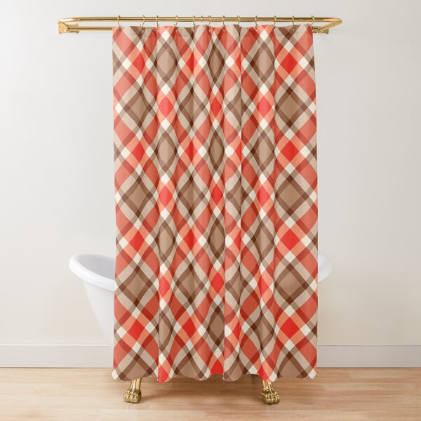 Large Modern Plaid, Coral Orange, Brown & Tan Kitchen Towel