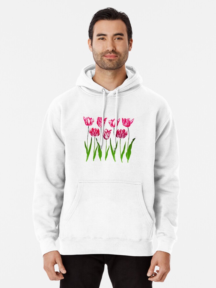 Tulip Garden Print in Fuchsia Pink and Green | Pullover Hoodie