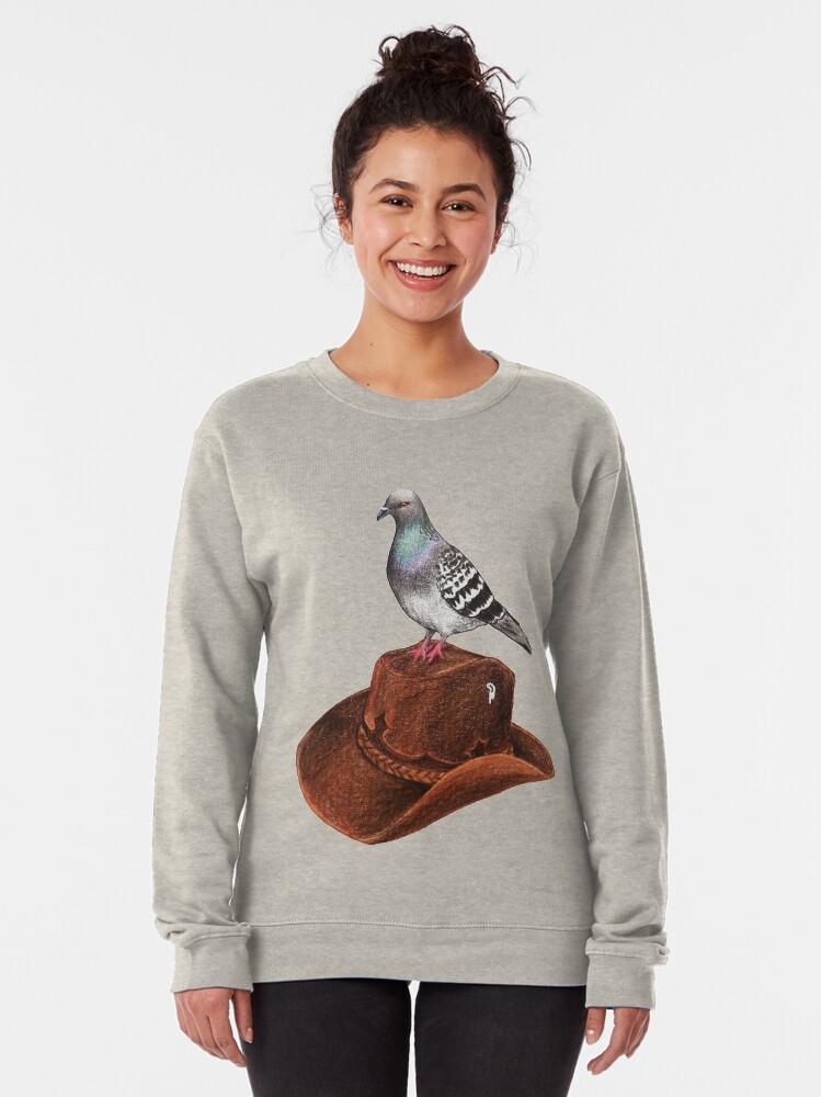 Alternate view of Cluck Norris - pigeon with cowboy hat Pullover Sweatshirt
