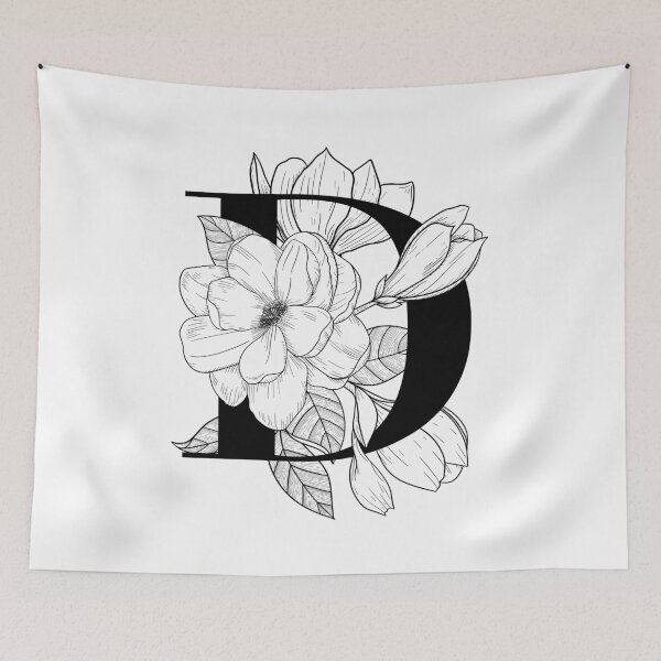Item preview, Monogram D with Magnolia Line Art designed and sold by GraphicsbyNel.