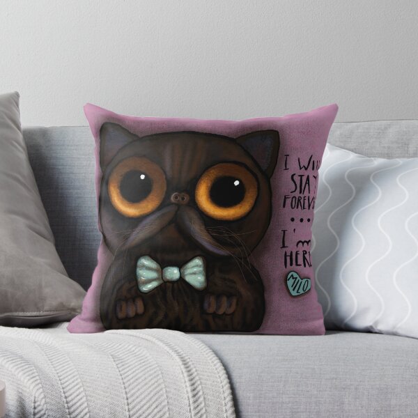 Black cat with message Throw Pillow