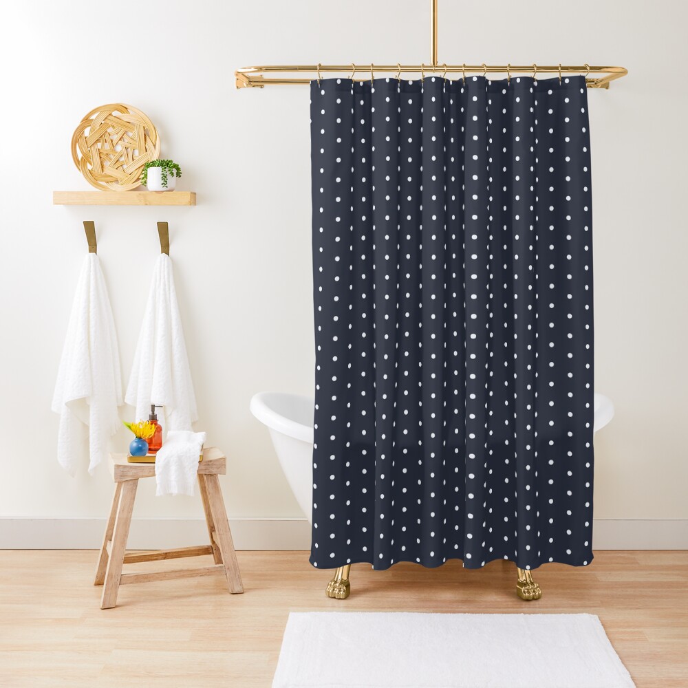 "White and Navy Blue Classic Polka Dot Pattern " Shower Curtain for