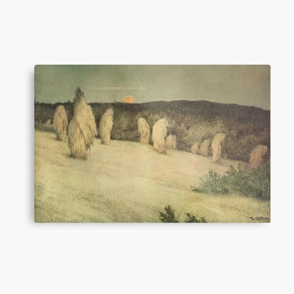 Theodor Kittelsen - Kornstaur i måneskinn, ca 1900 (Stooks of Corn in Moonlight) Metal Print