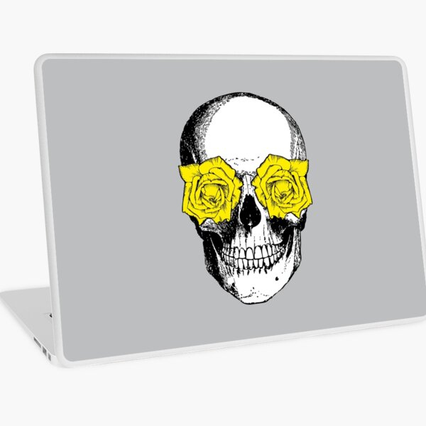 Skull and Roses | Skull and Flowers | Skulls and Skeletons | Vintage Skulls | Grey and Yellow | Laptop Skin