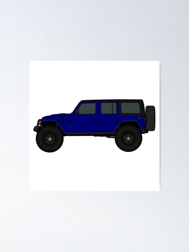 Blue Jeep Wrangler Jl Unlimited Rubicon 4 Door Poster By Minimalvehicle Redbubble