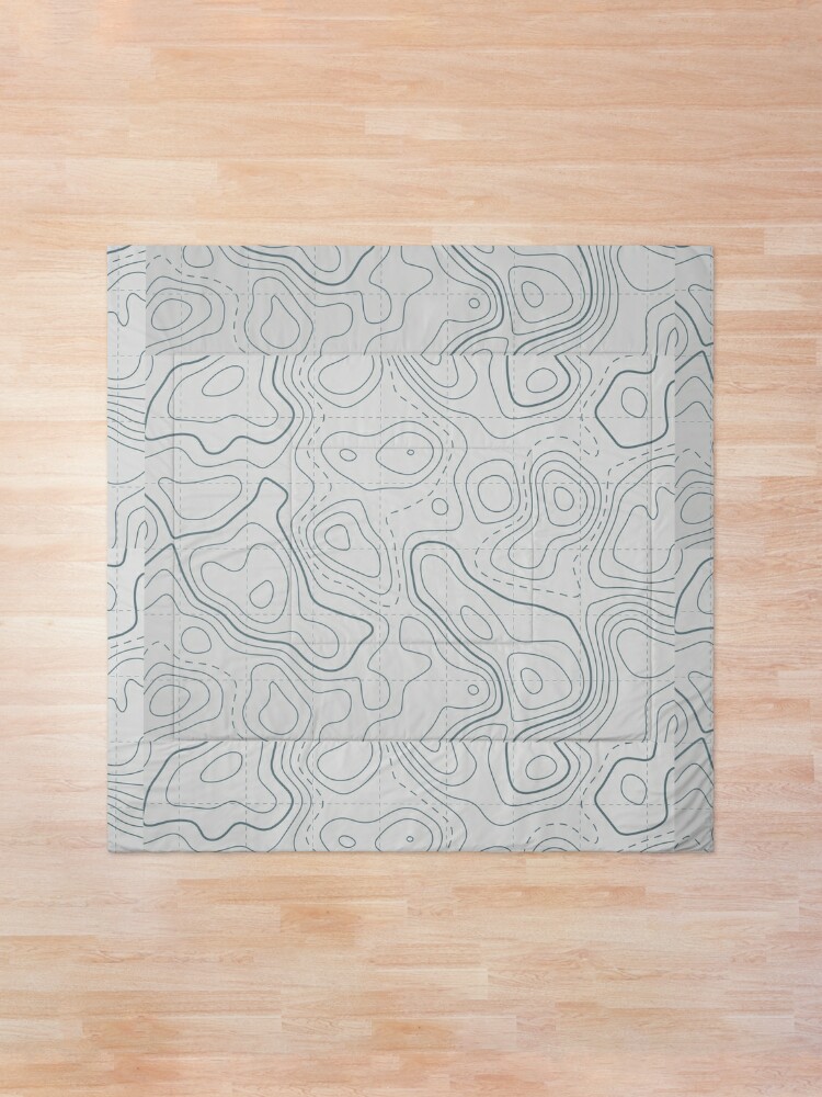 Contour Lines Topography Map white grey | Comforter