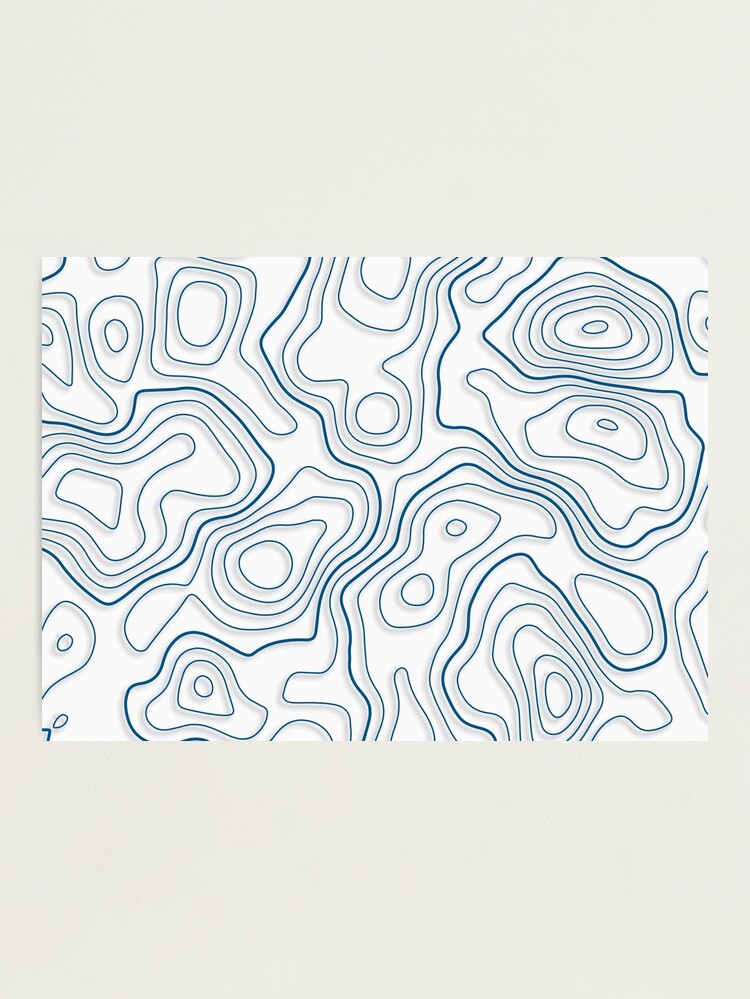 Contour lines Topography Map White/Blue Photographic Print for