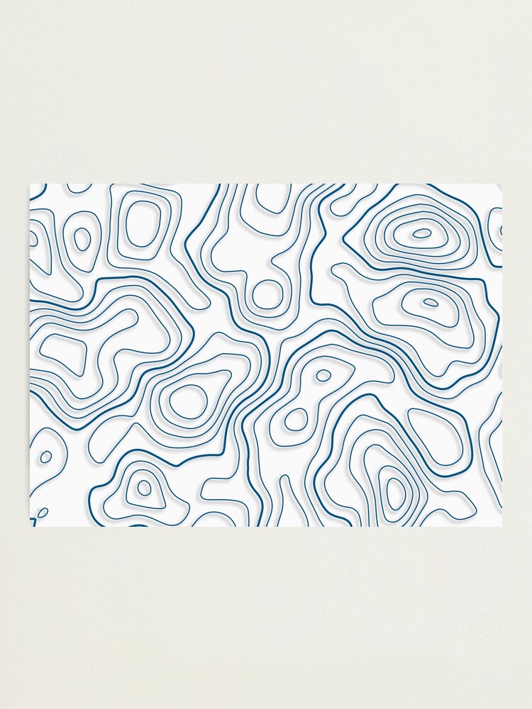 Contour lines Topography Map White/Blue | Art Print