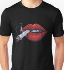 Sexy Red Lipped Mouth With Cigarette Unisex T-Shirt