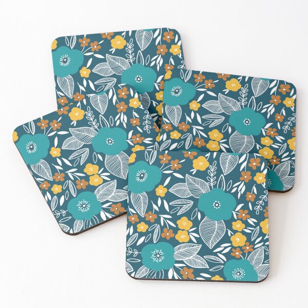 Artikelvorschau, Wunderschöne Blumen Doodle - Teal, blau, entworfen und verkauft von pugmom4.