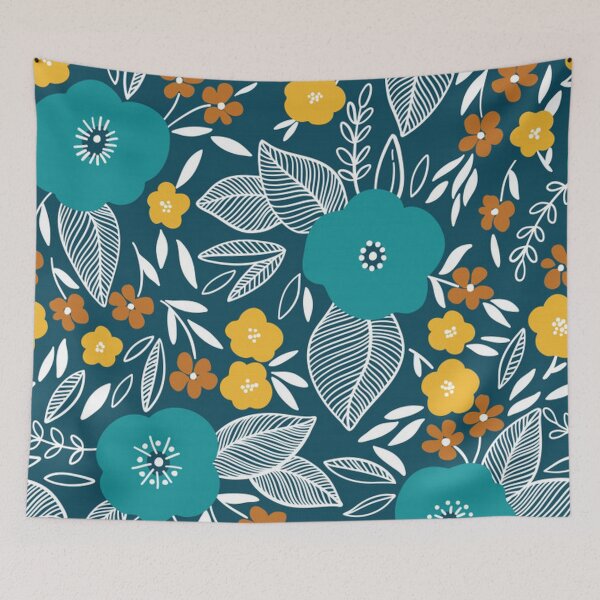 Artikelvorschau, Wunderschöne Blumen Doodle - Teal, blau, entworfen und verkauft von pugmom4.