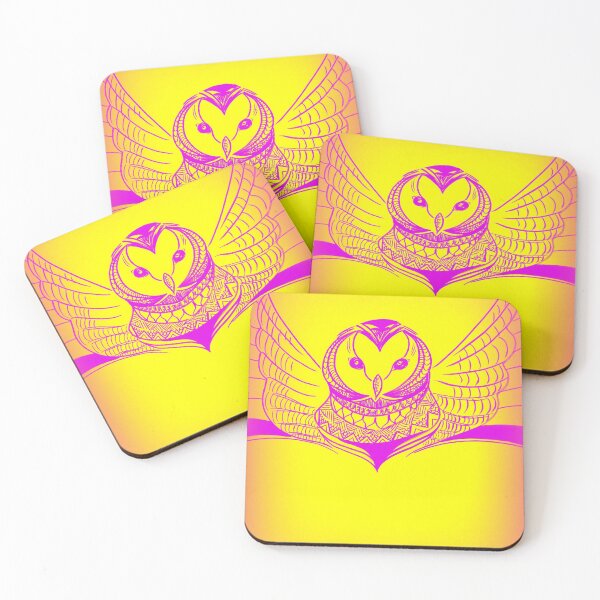 Item preview, owl drawing in pink and yellow designed and sold by CateJacobs.