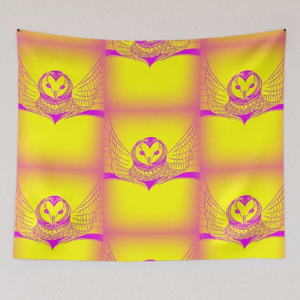 Item preview, owl drawing in pink and yellow designed and sold by CateJacobs.