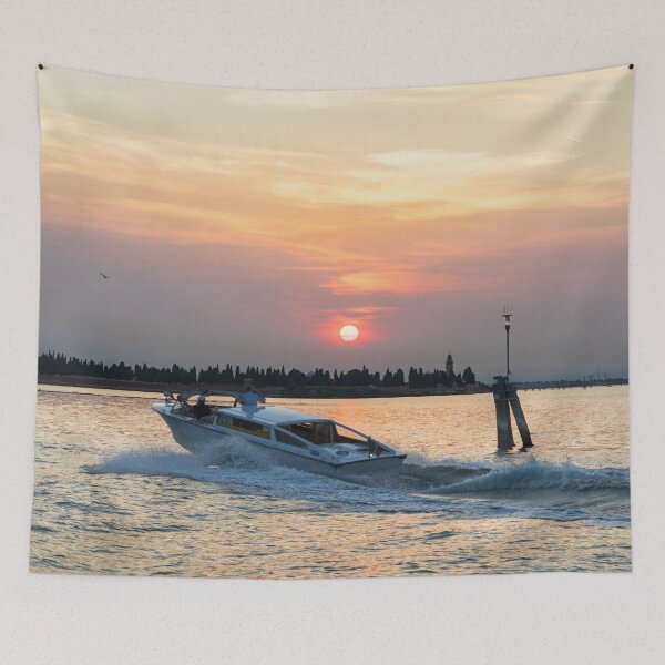 Item preview, Venetian Water Taxi - Speedboating on the Venice Lagoon at Sunset designed and sold by Georgia Mizuleva.
