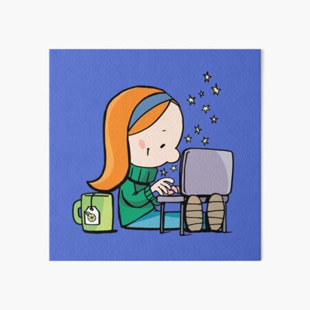 little girl writes Christmas letter on laptop Art Board Print