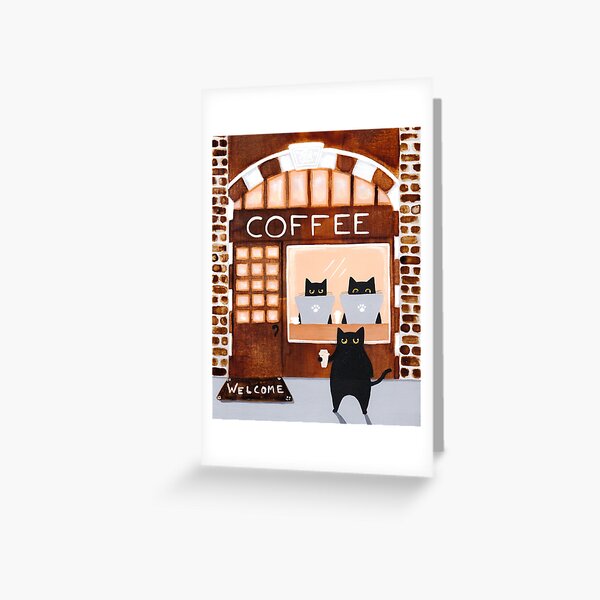 Coffeehouse Cats Greeting Card