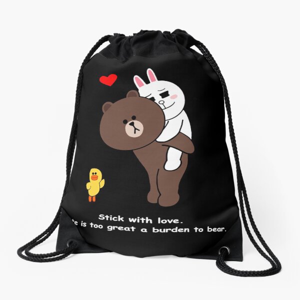 Brown bear cony bunny rabbit stick with love Drawstring Bag