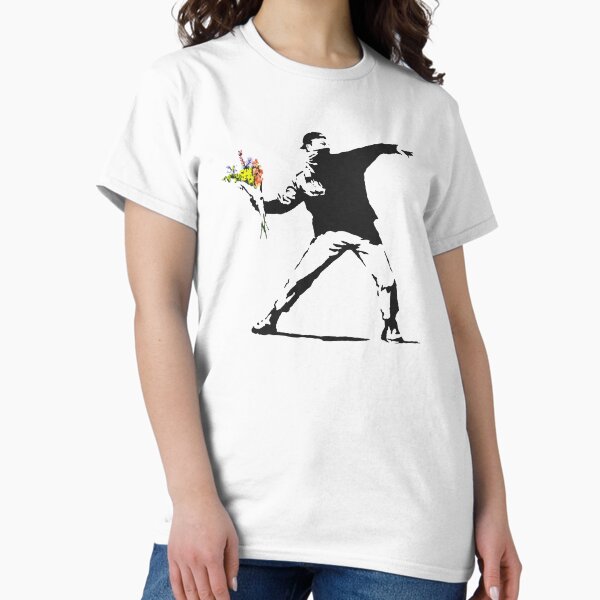 Vista previa del artículo con la obra «El amor está en el aire (Flower Thrower) - Banksy Graffiti», diseñado y vendido por portokalis.