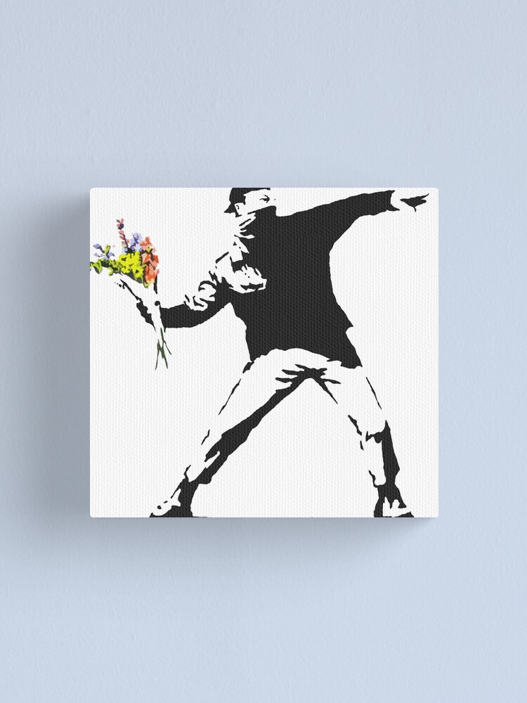 "Love Is In The Air (Flower Thrower) Banksy Graffiti" Canvas Print