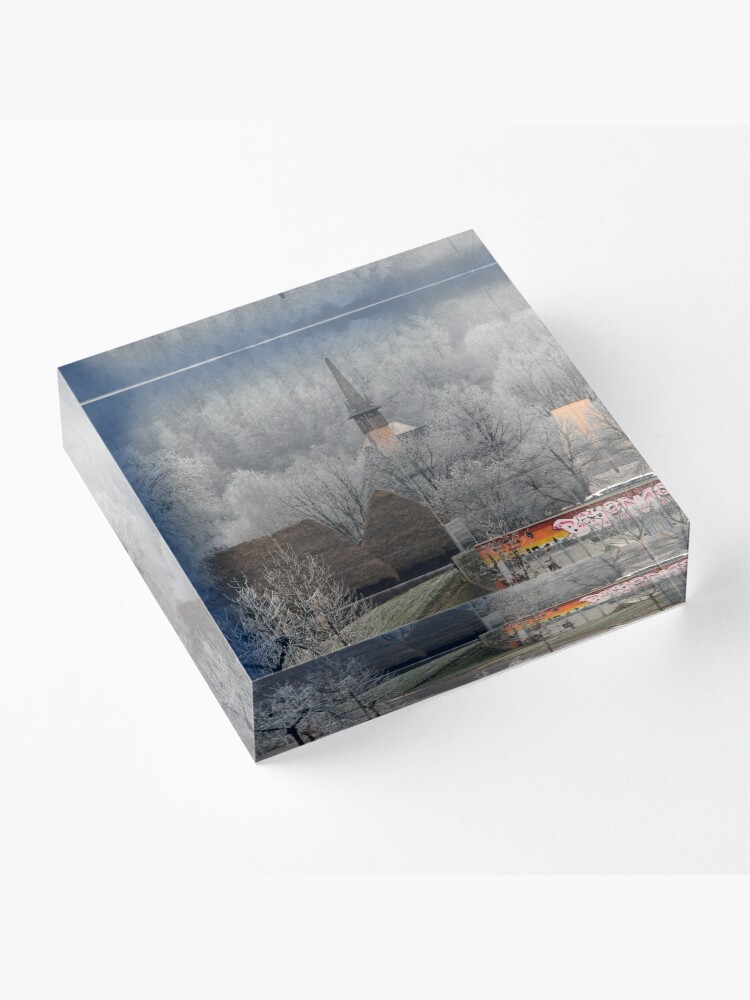 Alternate view of Winter scene - wooden church Acrylic Block