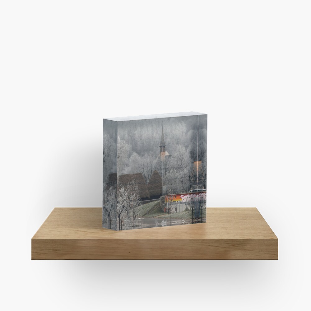 Winter scene - wooden church Acrylic Block