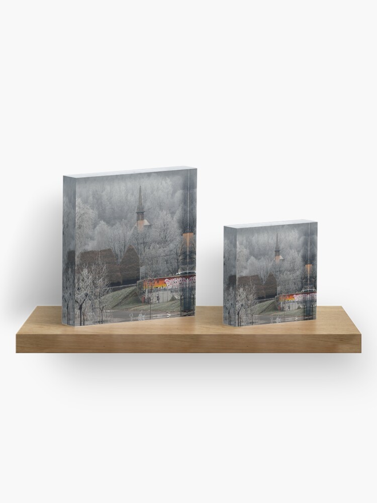Alternate view of Winter scene - wooden church Acrylic Block
