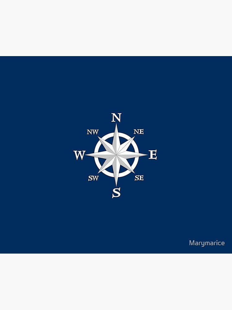 Eight Point Compass Rose, White and Navy Blue by Marymarice