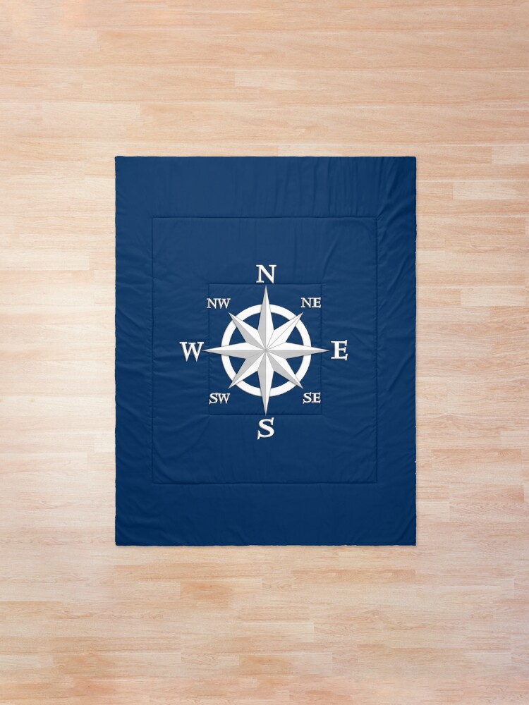 Alternate view of Eight Point Compass Rose, White and Navy Blue Comforter