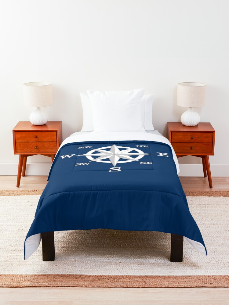 Alternate view of Eight Point Compass Rose, White and Navy Blue Comforter