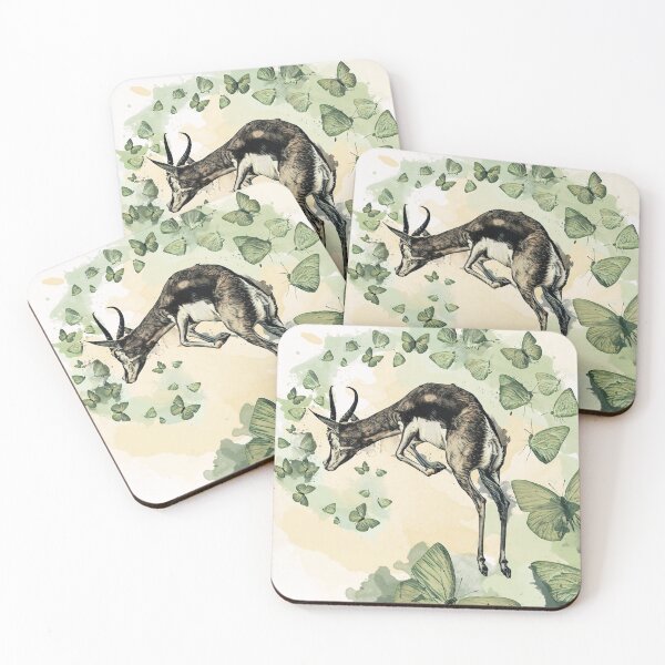 Item preview, Wild Africa - Springbok pronking through green butterflies - Watercolour painting  designed and sold by spankyspangler.