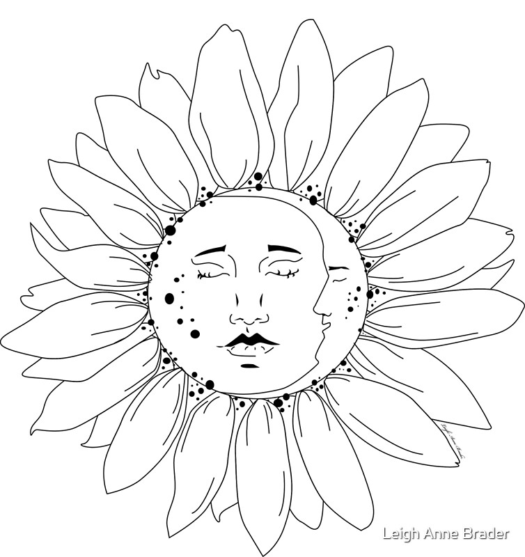 "Sun and Moon Sunflower" by Leigh Anne Brader Redbubble