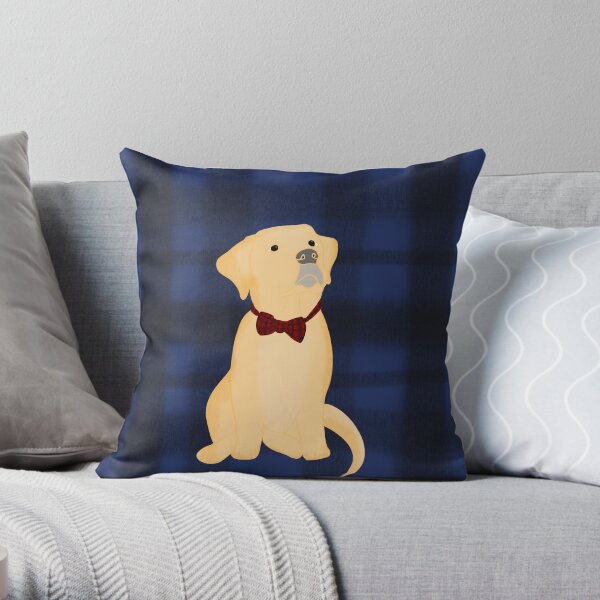 Yellow Lab Puppy In Plaid Throw Pillow