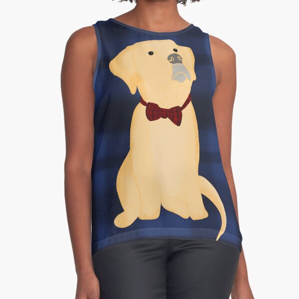 Yellow Lab Puppy In Plaid Sleeveless Top