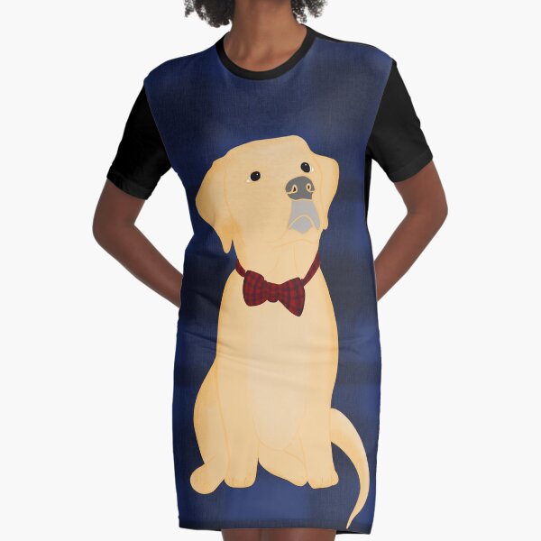 Yellow Lab Puppy In Plaid Graphic T-Shirt Dress