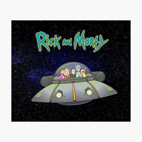 Rick und Morty - Familie zusammen fliegen Raumschiff Fotodruck