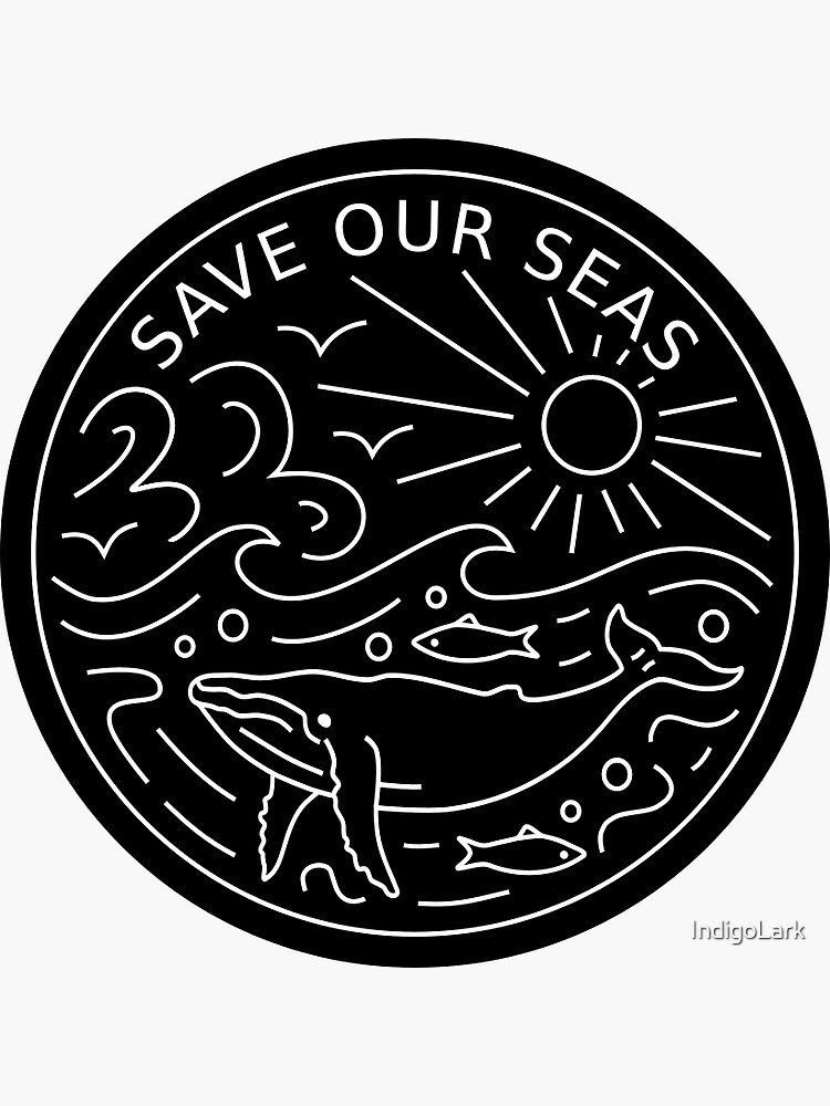 "Save Our Seas Ocean Conservation Line Drawing" Sticker by IndigoLark Redbubble