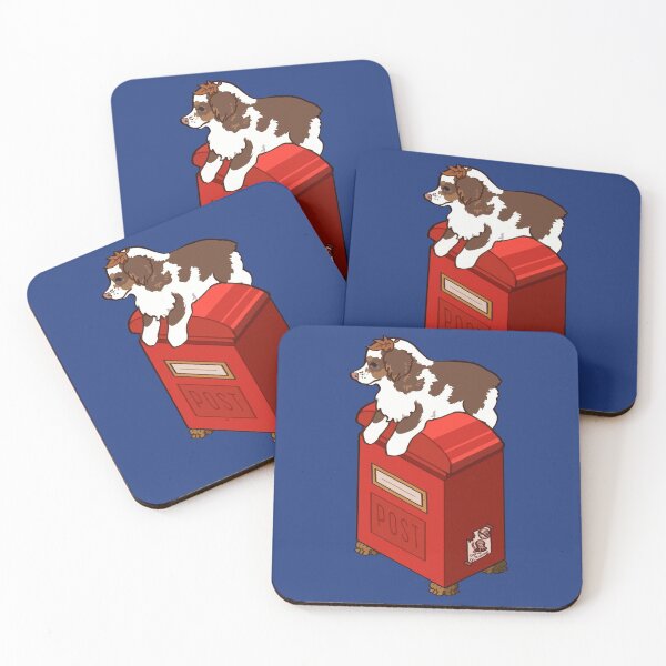 Item preview, Mailbox Red tri Aussie dog / red tricolor Australian Shepherd showing extreme restraint and focus designed and sold by Ivy Fox Illustration.
