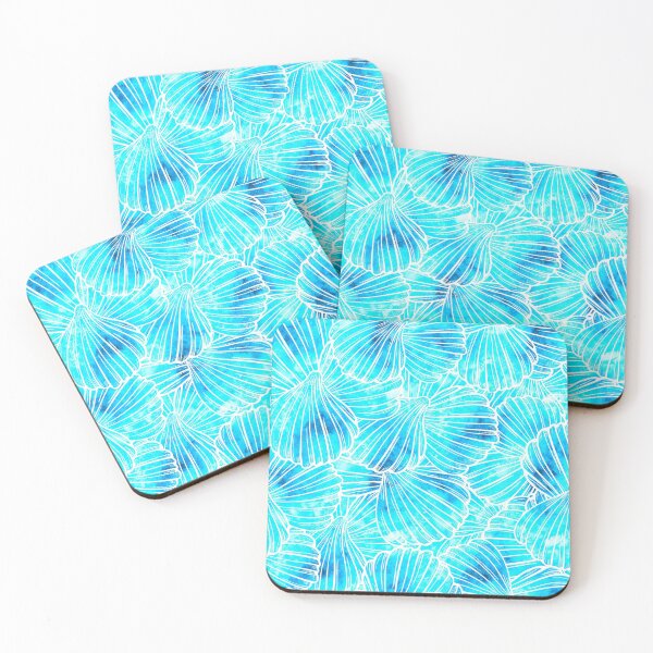 Item preview, Aqua Blue and Teal white Seashells Shells Pattern designed and sold by funnytshirtemp.