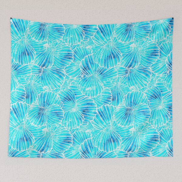 Item preview, Aqua Blue and Teal white Seashells Shells Pattern designed and sold by funnytshirtemp.