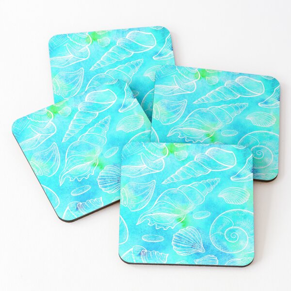 Item preview, Aqua Blue and Teal white Seashells Shells Pattern designed and sold by funnytshirtemp.
