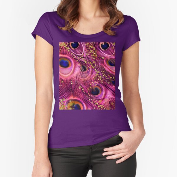 Pink Gold, fantasy peacock feathers fantasy art Fitted Scoop T-Shirt