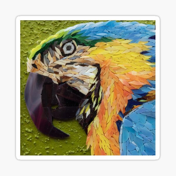 Mackey, the yelow and blue macaw, mosaic Sticker