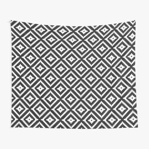 Aztec - White on Black Tapestry