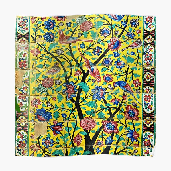 Persian Flowers and Birds Tile Mosaic, Shiraz, Iran Poster