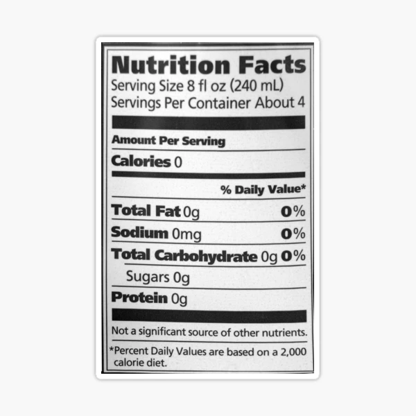 Nutrition Facts 8fl oz Water Sticker for Sale by Evan Sharboneau