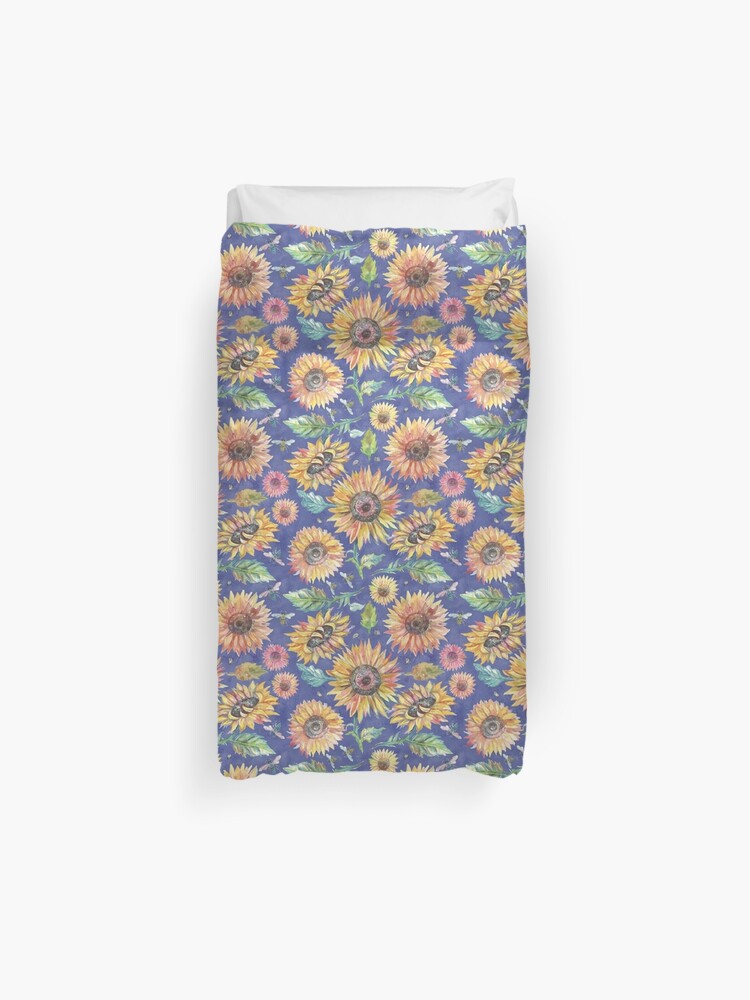 Drippy Sunflowers Periwinkle Background Duvet Cover By