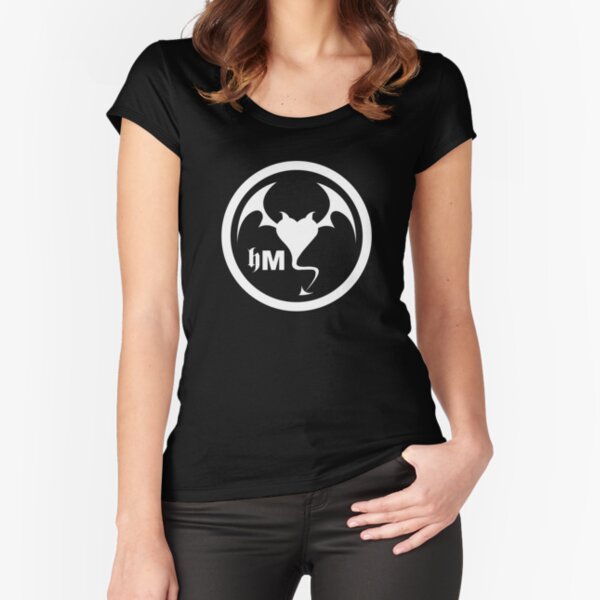 Hollywood Monsters Circle Bat Logo - WHITE PRINT Fitted Scoop T-Shirt