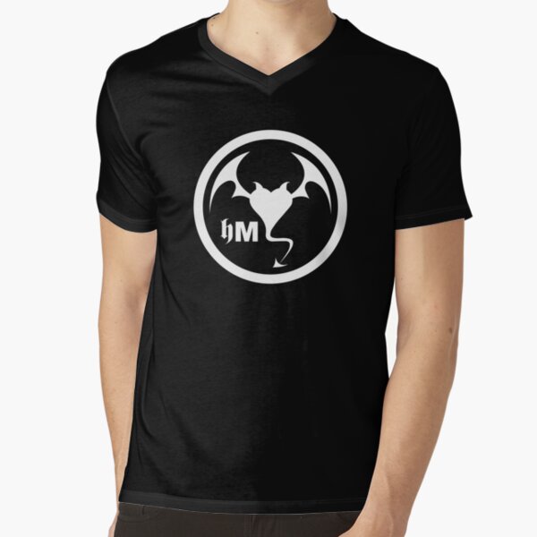 Hollywood Monsters Circle Bat Logo - WHITE PRINT V-Neck T-Shirt