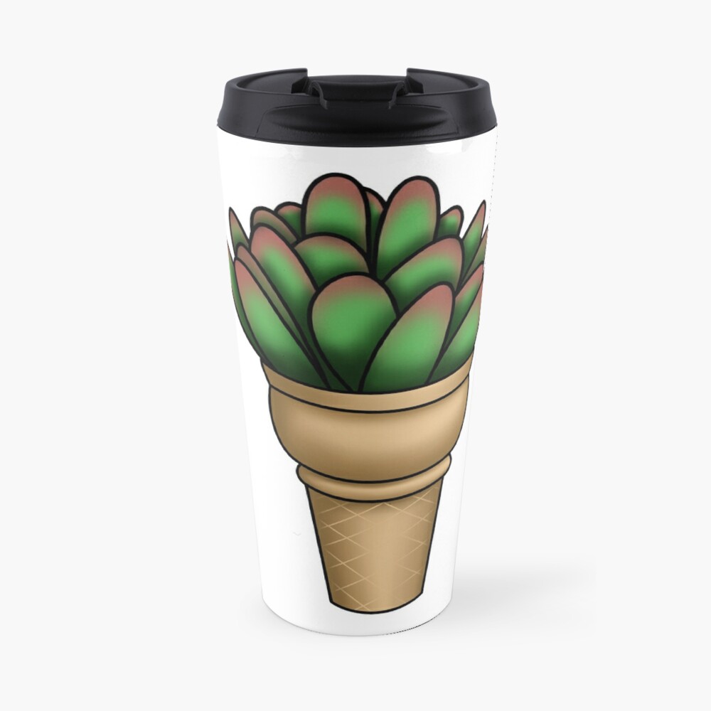 Green Succulent Cup Travel Mug By Rebeccadegroot Redbubble